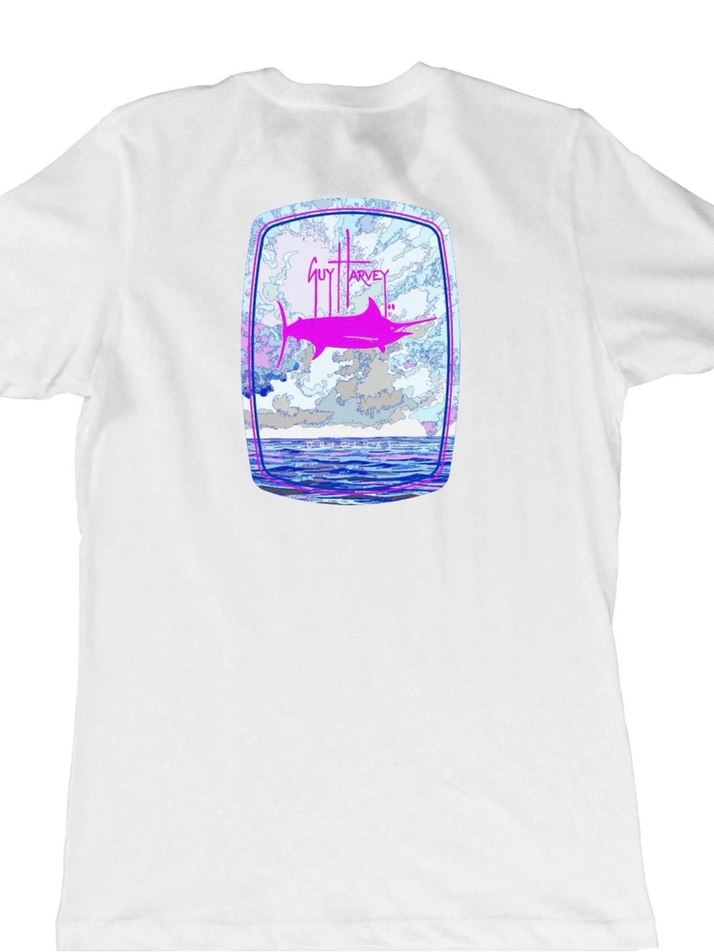 Guy Harvey White Short Sleeve Tee with Pink Logo